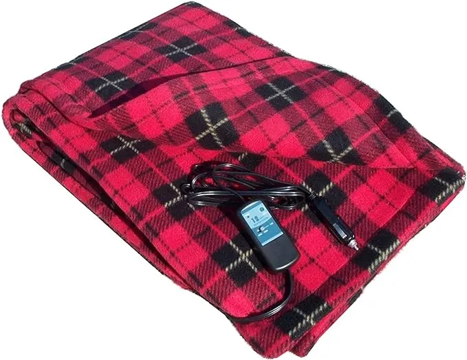 Car Cozy 2 - 12-Volt Heated Travel Blanket (Red Plaid, 58" x 42") with Patented Safety Timer by Trillium Worldwide