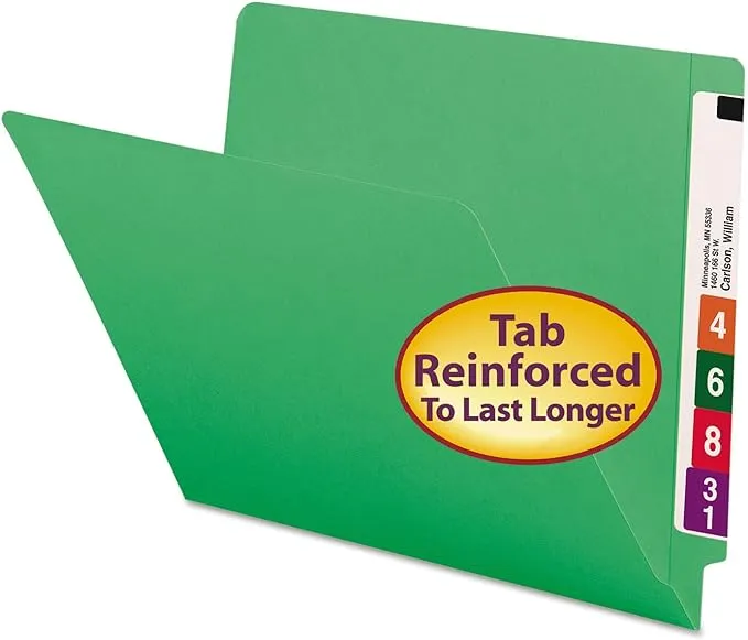 Smead 25110 Green End Tab Colored File Folders With Reinforced Tab - Letter - 8.50" X 11" - 0.75" Expansion - 11 Pt. - Green - 100 / Box (SMD25110)