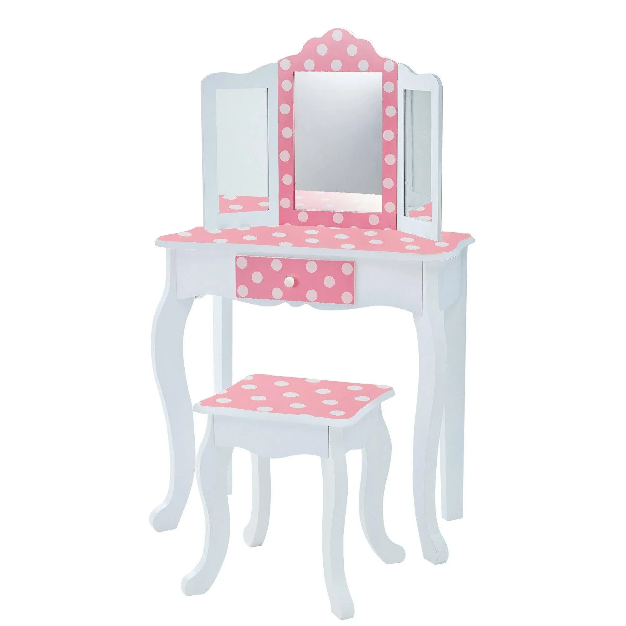 Teamson Kids Polka Dot Child's Vanity Set in White/Gold