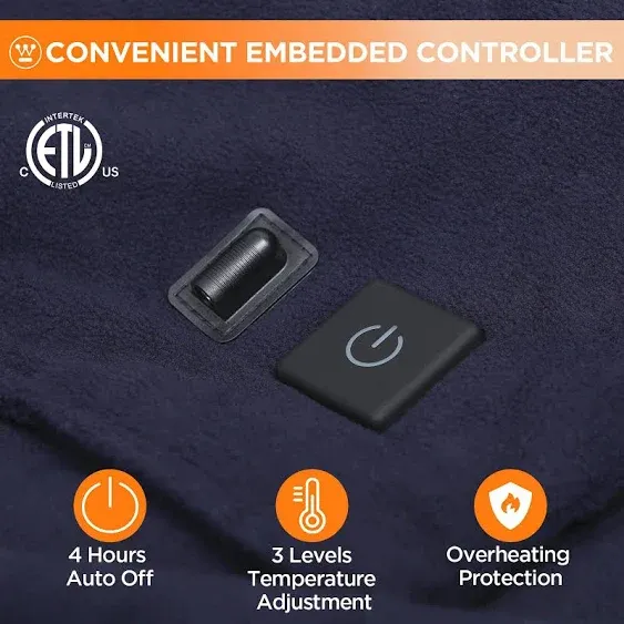 Westinghouse Heated Car Blanket with 3 Heating Levels, 4 Hours Auto Off, 12 Volt ...