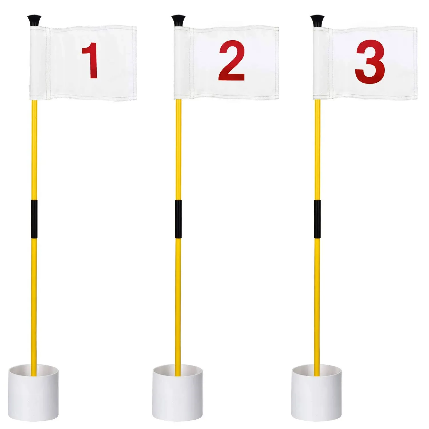 3 Set Golf FlagSticks Flags with Cups Practice Putting Green Flag Golf Pole P...