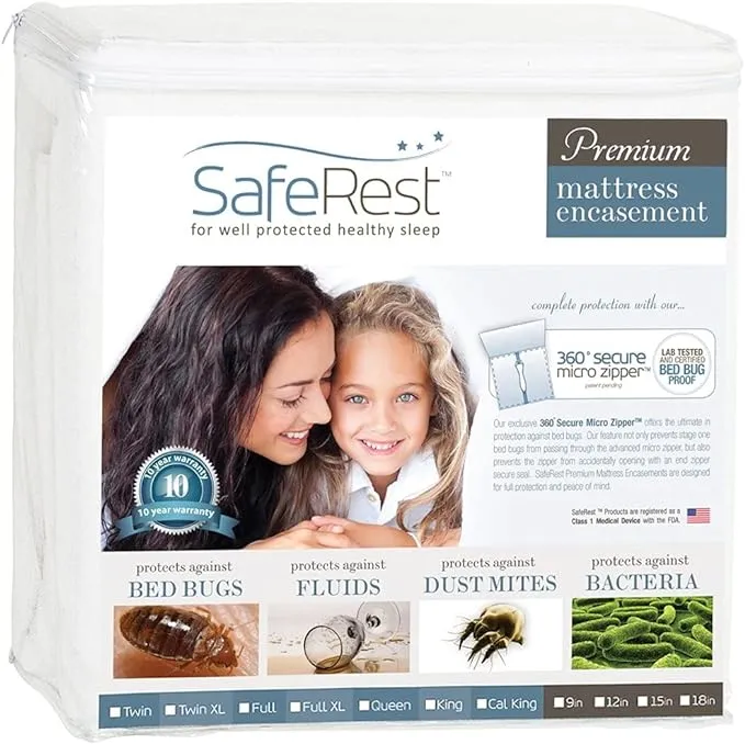 SafeRest Zippered Mattress Protector - Premium15-18 Inch Waterproof Mattress Cover for Bed - Breathable & Noiseless Washable Mattress Encasement - King