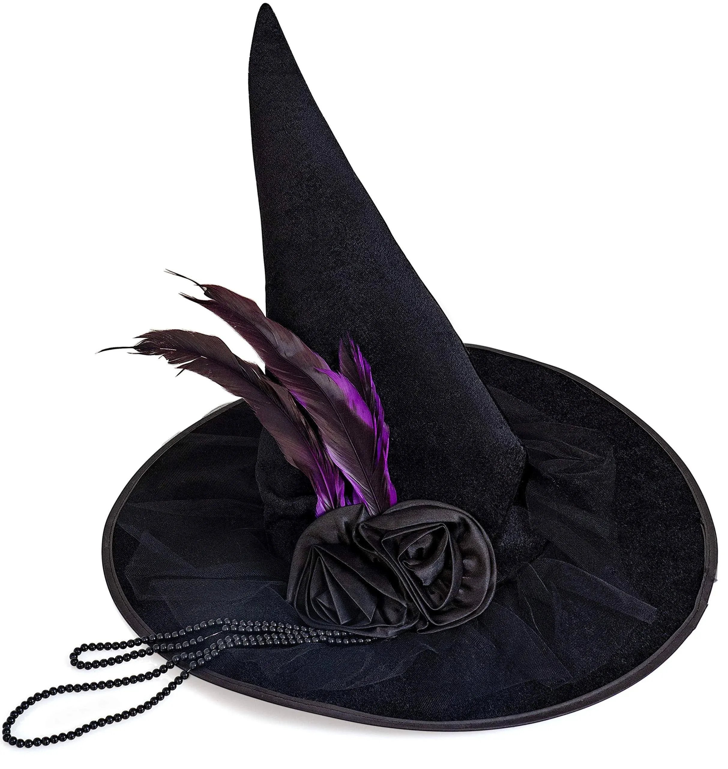 Deluxe Pointed Witch Hat Glamorous Black Witches Accessories Fancy Velvet Hat Wi