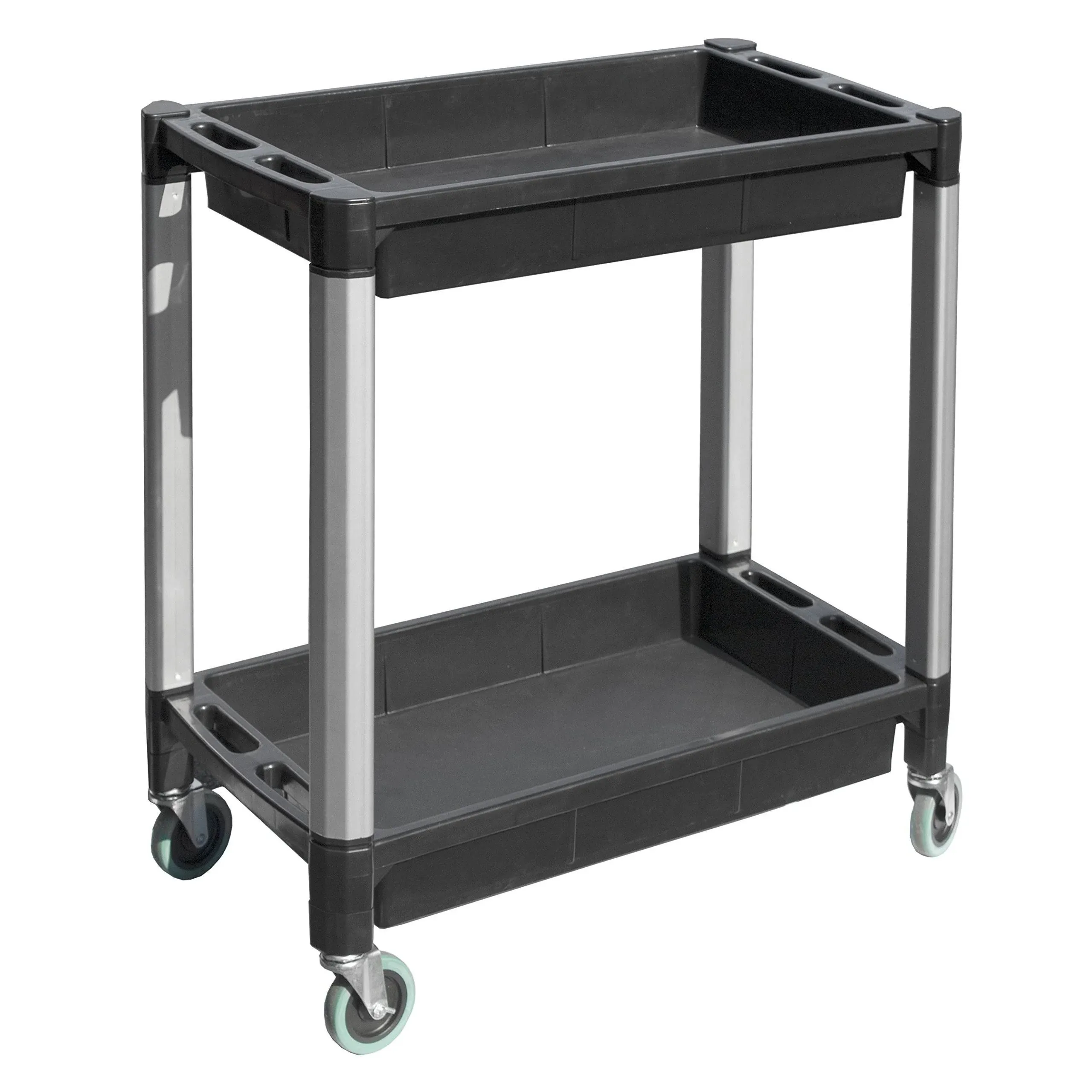 Maxworks 80384 Black and Gray Two-Tray Service/Utility Cart with Aluminum Legs