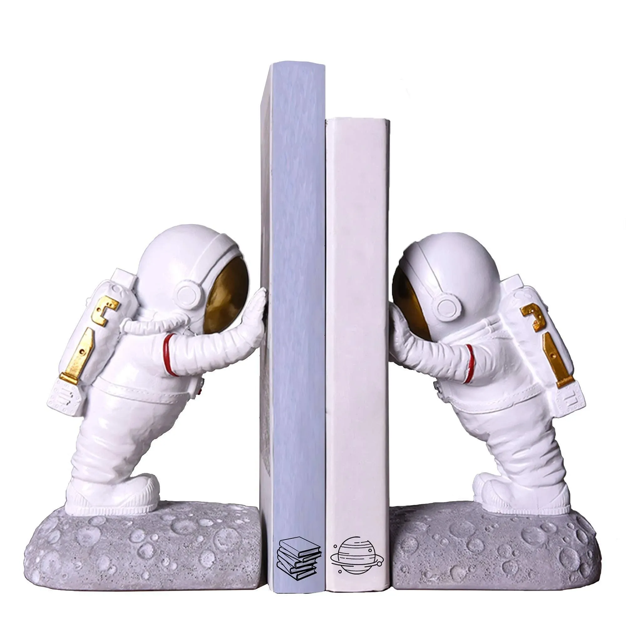 Joyvano Astronaut Bookends - Book Ends to Hold Books - Space Decor Bookends for ...