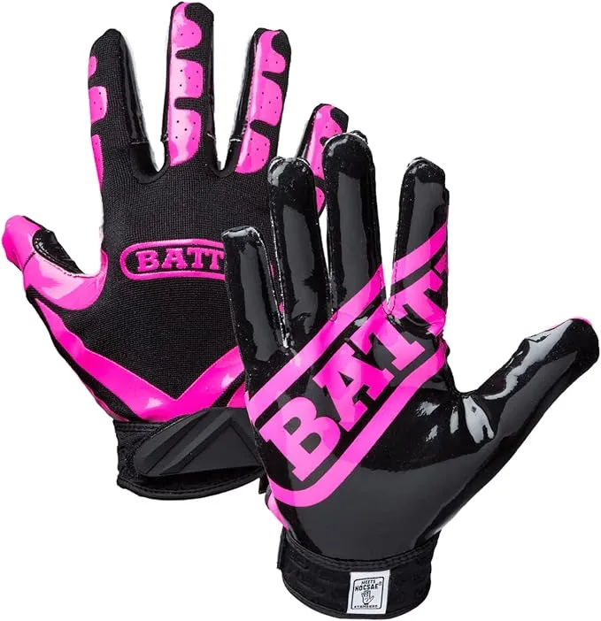 Battle Receivers Ultra-Stick Football Gloves - Large - Pink/Black