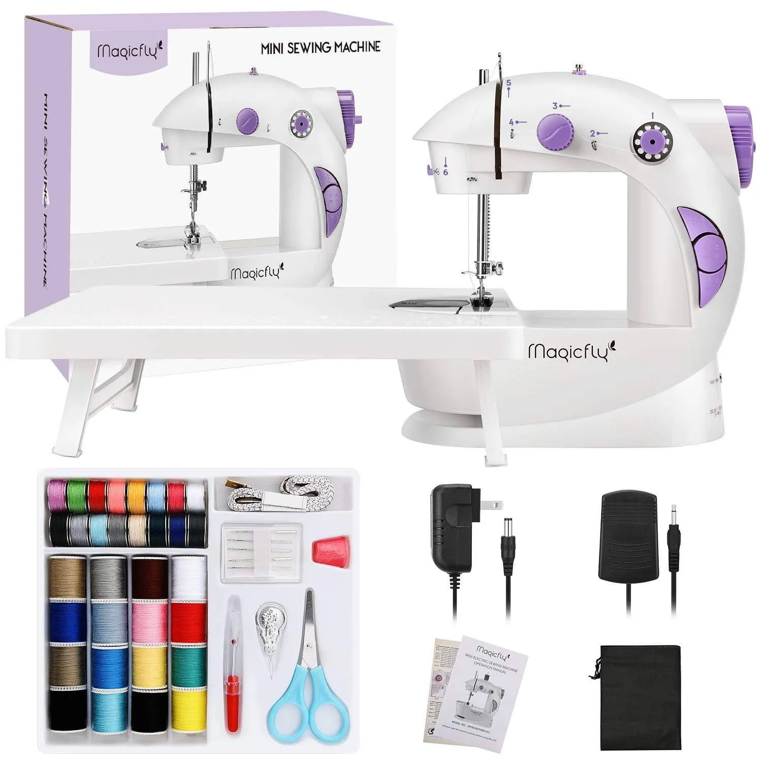 Magicfly Mini Sewing Machine with Extension Table, Dual Speed Portable Sewing Machine for Beginners with Light, Sewing Kit for Household Use, Blue