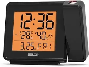 BALDR Digital Time Projection Alarm Clock - Atomic Time Projector on Ceiling Wall (Black)