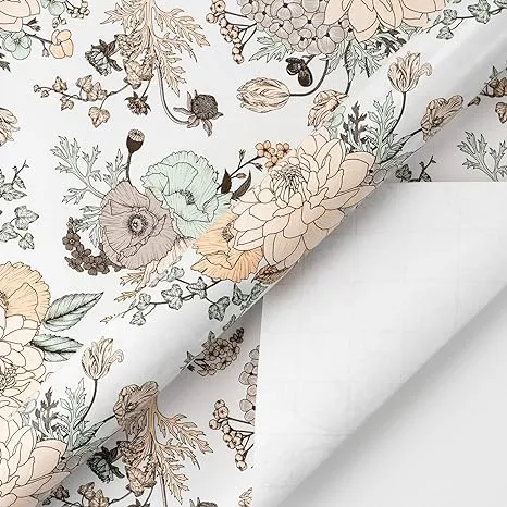 Wrapping Paper Roll Vintage Floral Print for Wedding Birthday Holiday Gifts Wrap