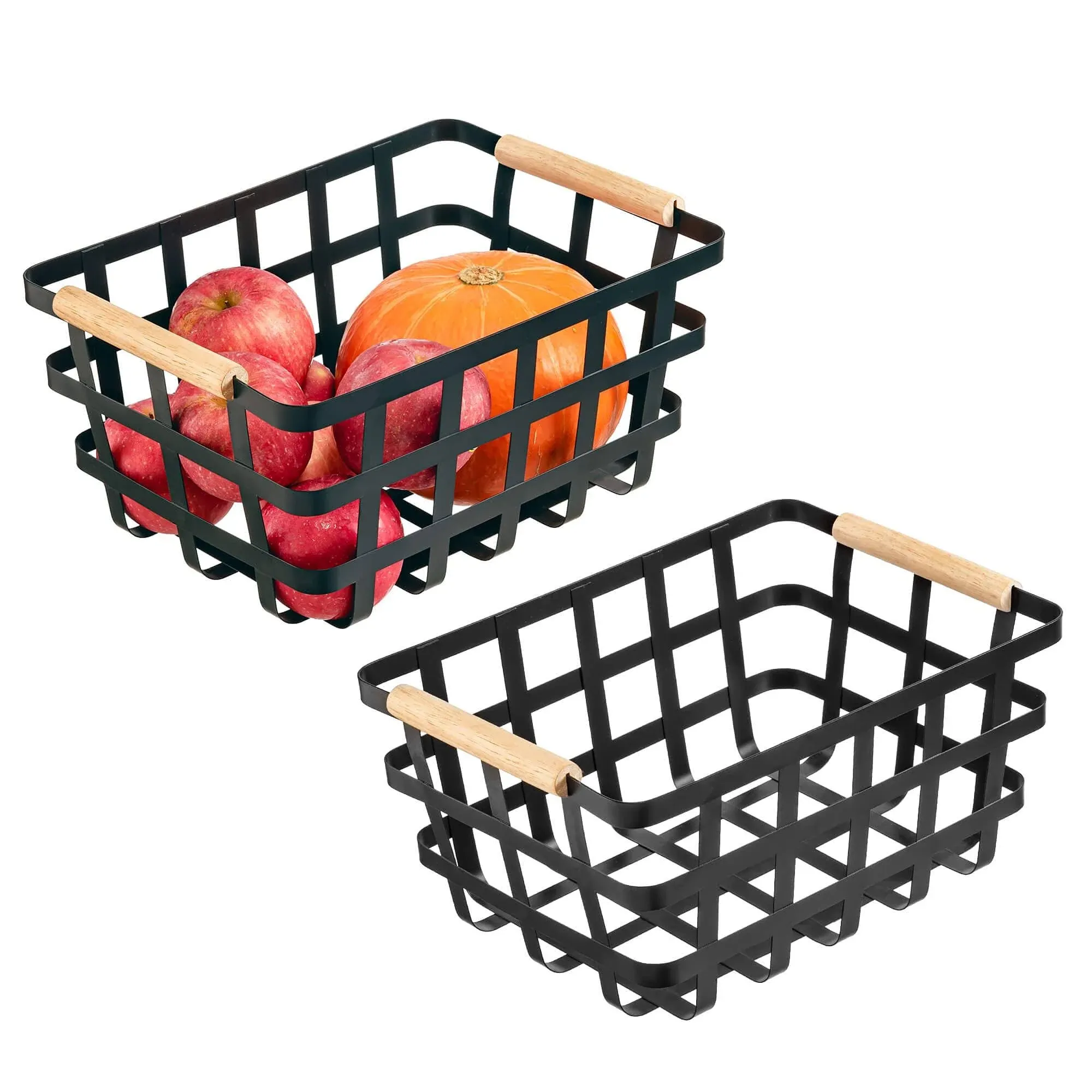 Black Farmhouse Baskets Pantry Baskets With Wooden Handles Storage Organizer Far