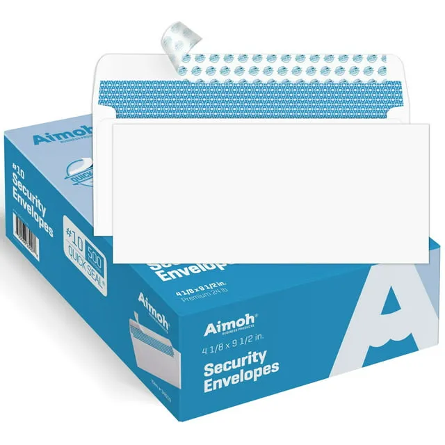 500#10 Security White Envelopes - GUMMED Seal, Windowless Design, Premium Securi