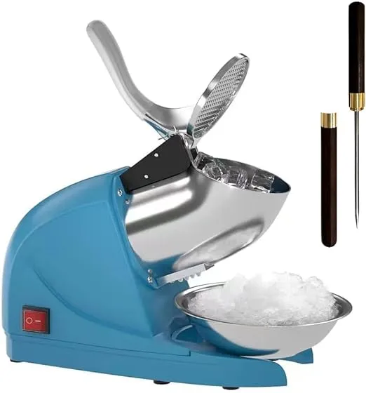 OKF Ice Shaver Prevent Splash Electric Three Blades Snow Cone Maker Stainless Steel Shaved Ice Machine 380W 286lbs/hr Home and Commercial Ice Crushers with Ice Pick (Blue)