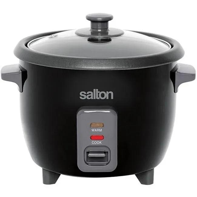 Salton 6-Cup Black Automatic Rice Cooker and Steamer with Non-Stick Bowl