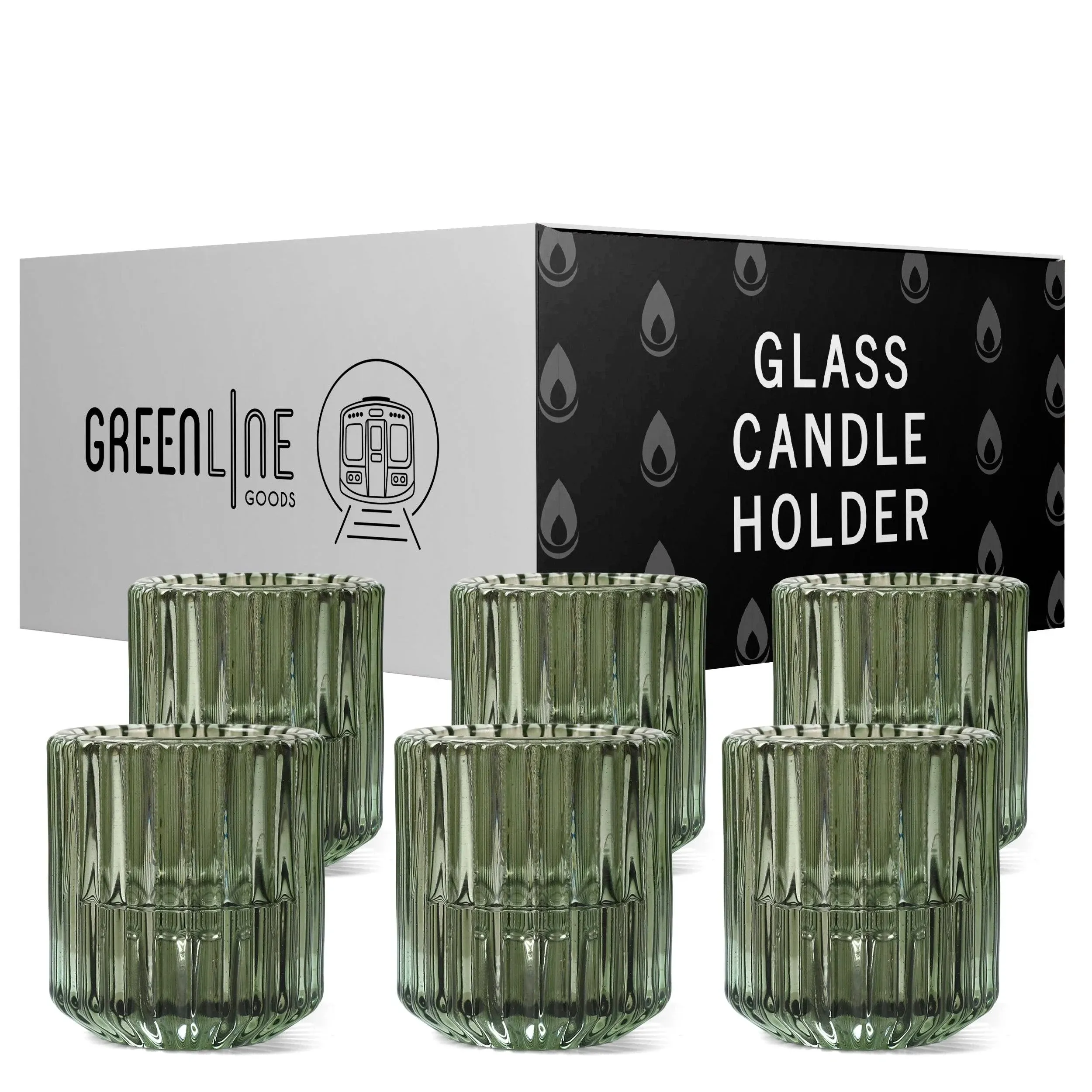 Greenline Goods Reversible Candle Holder Set of 6 – Olive Green Glass Candlestick ...