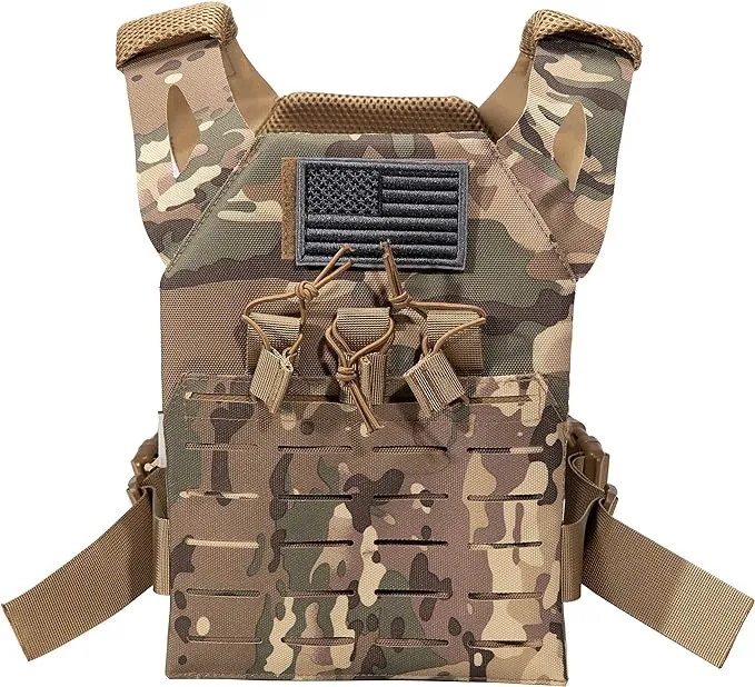 Childrens Tactical Airsoft Paintball Kids Vest, Free US Flag Patch, Mil Spec Pals Laser Cut Molle Modular w/Mag Pouches