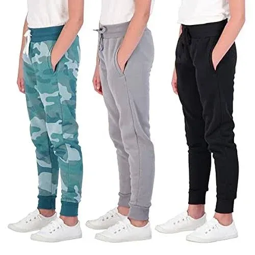 Real Essentials 3 Pack: Girls' Fleece Joggers Soft Active Performance Casual ...