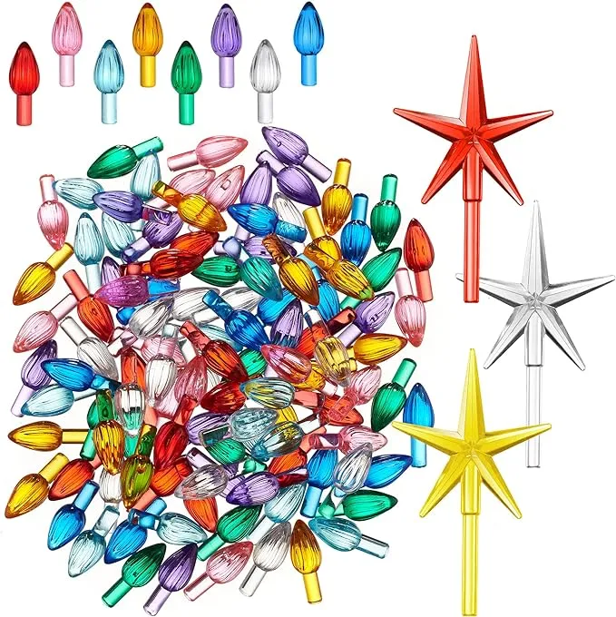 108 Replacement Ceramic Christmas Tree Twist Light Bulbs and 3 Star Toppers