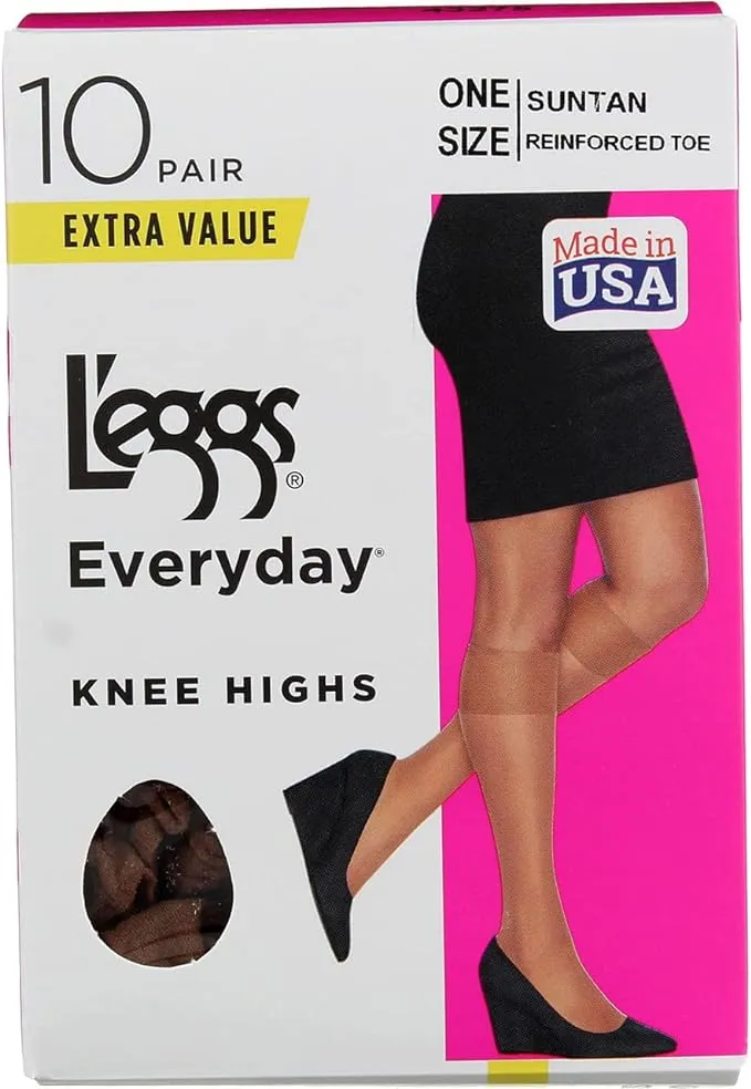 L'eggs Women's Everyday Knee Highs Reinforced Toe, 10 Pair