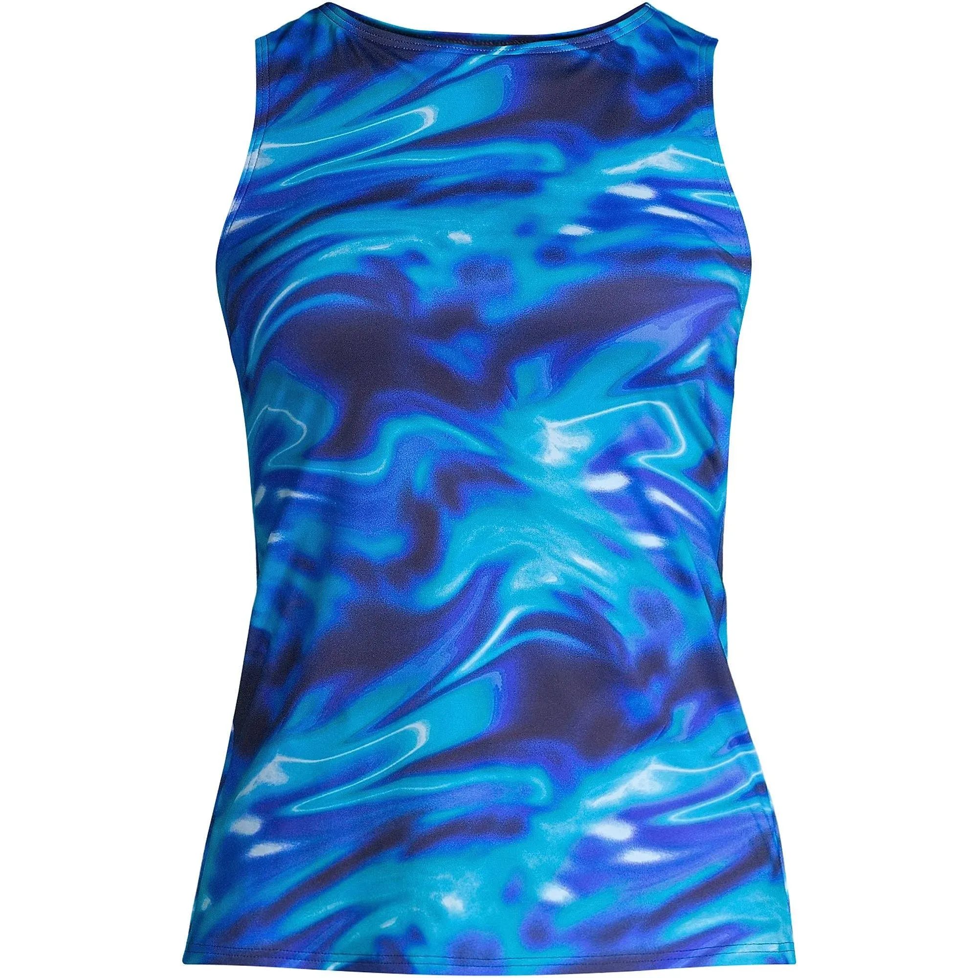 Lands' End Women's Long Chlorine Resistant High Neck UPF 50 Modest Tankini Swimsuit Top