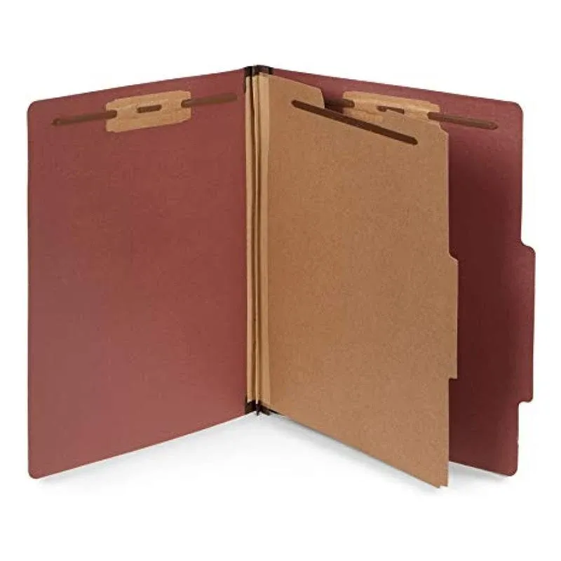 10 Letter Size Red Classification Folders - 1 Divider - 2 Inch Tyvek Expansions