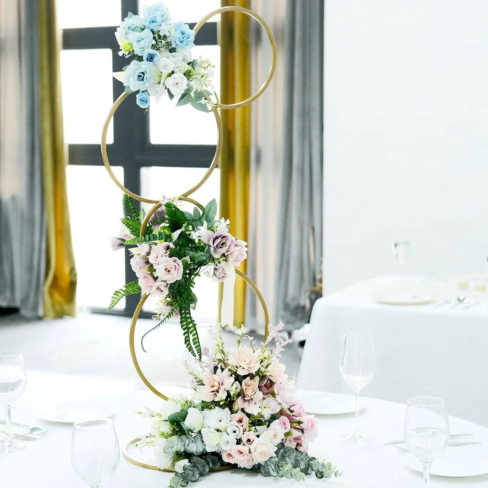 Efavormart 3ft 4-Tier Gold Metal Hoop Pillar Flower Stand, Wreath Wedding Arch Table Centerpiece, Size: 3'