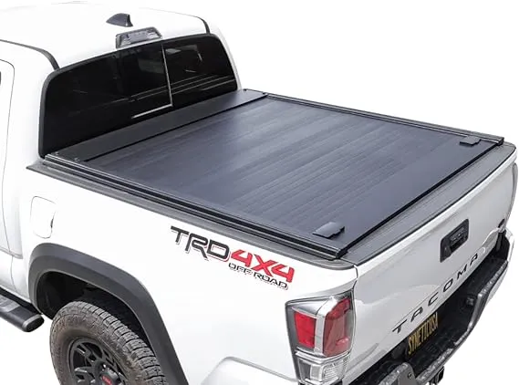 Syneticusa Retractable Hard Tonneau Cover Fits 2016-2023 Toyota Tacoma 5' (60") Truck Bed Matte Black Aluminum Low Profile Waterproof