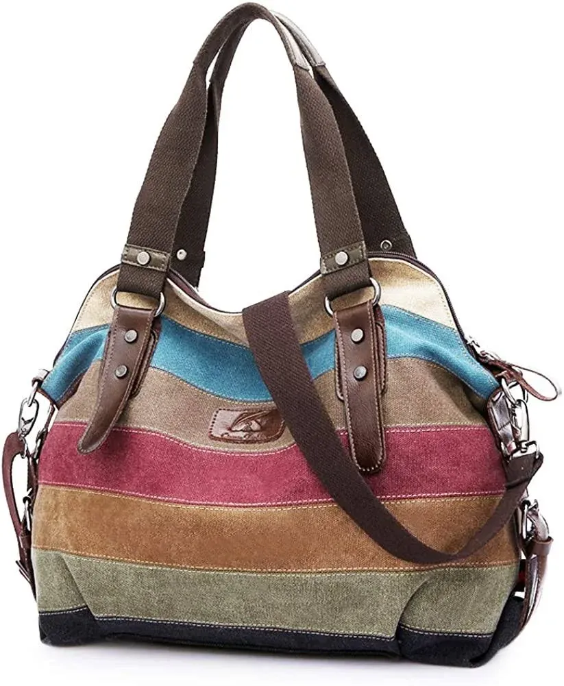 Snug Star Canvas Handbag Multi-Color Striped Lattice Cross Body Shoulder Purse ...