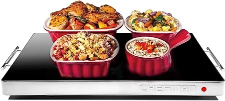 Chefman Electric Warming Tray with Adjustable Temperature Control, Glass Top Large 21”x16” Surface Keeps Food Hot,Black