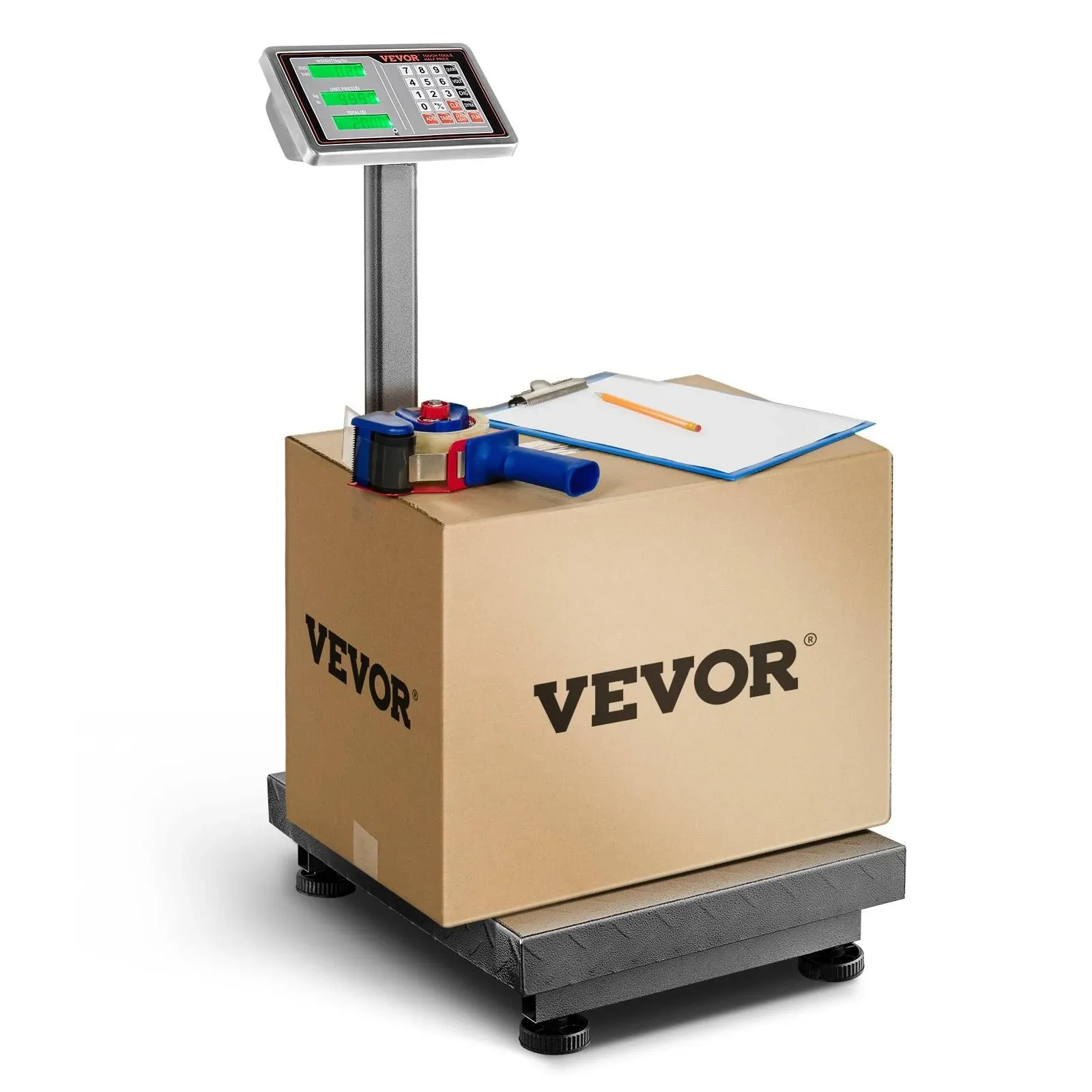 VEVOR Computing Digital Platform Scale, 660 lbs Load, 0.1 lbs Accuracy Computing Floor Scale with LB/KG, Tare, Price Calculator, Stainless Steel High-Definition Display for Boxes, Luggages, FCC Listed