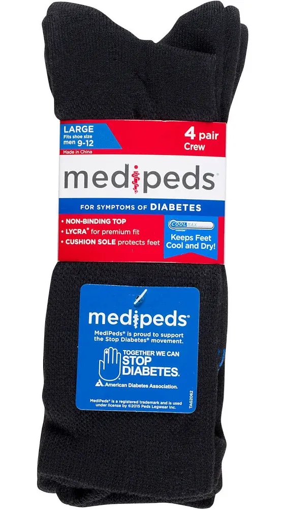 Medipeds Large Crew Socks - 4 ct