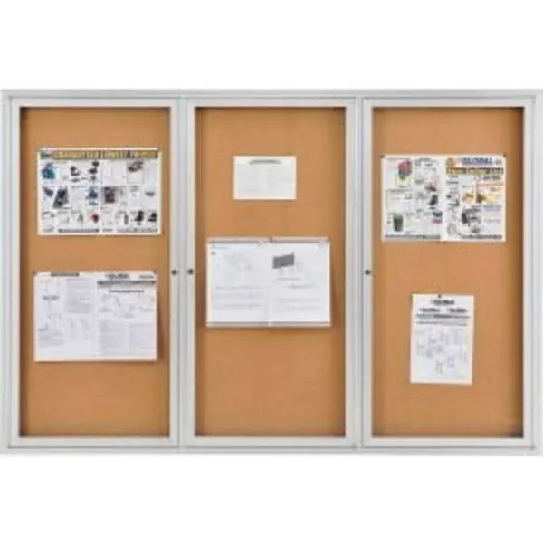 Global Industrial™ Enclosed Cork Bulletin Board - 72"W x 48"H - 3 Door