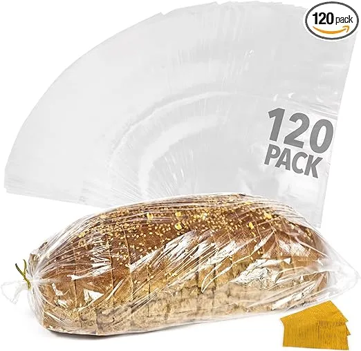 Impresa [120 Pack] Plastic Bread Bags for Homemade Bread or Bakery - Heavy Duty Bread Loaf Bags with Ties - Clear Bread Wrappers Stor