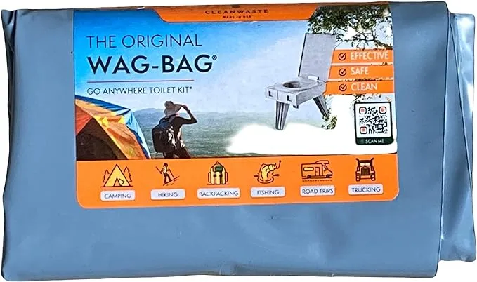 12 Pack GO Anywhere Lightweight Portable Toilet Refill Kit for Camping, Hiking, Backpacking w/ 12 Toilet Waste Kits (Waste Bag with Poo Powder, Zip-Close Storage Bag, Toilet Paper & Moist Towelette)