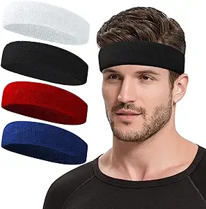 Sweatbands Sports Headband for Men & Women, Moisture Wicking Hairband Athletic Towel Headbands Cotton Head Sweat Bands for Running, Cycling, Yoga, Spa