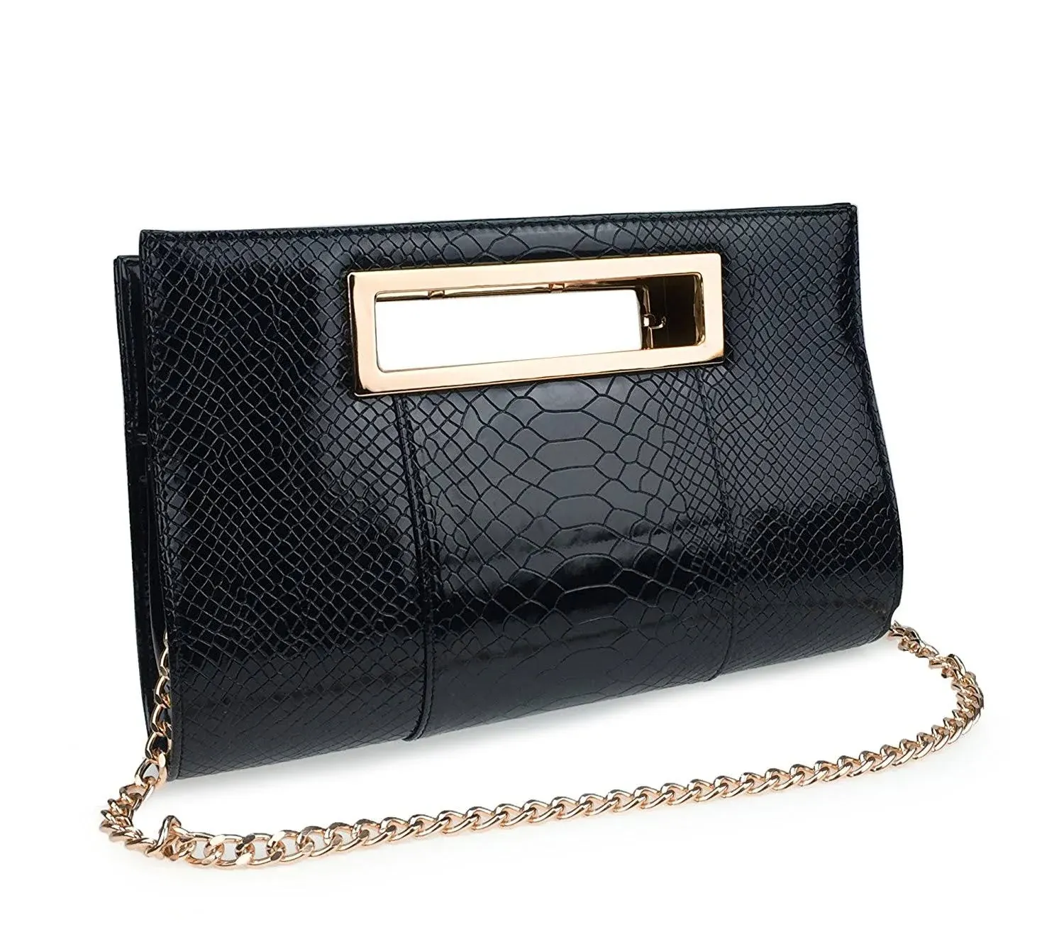 Black snakeskin clutch handbag