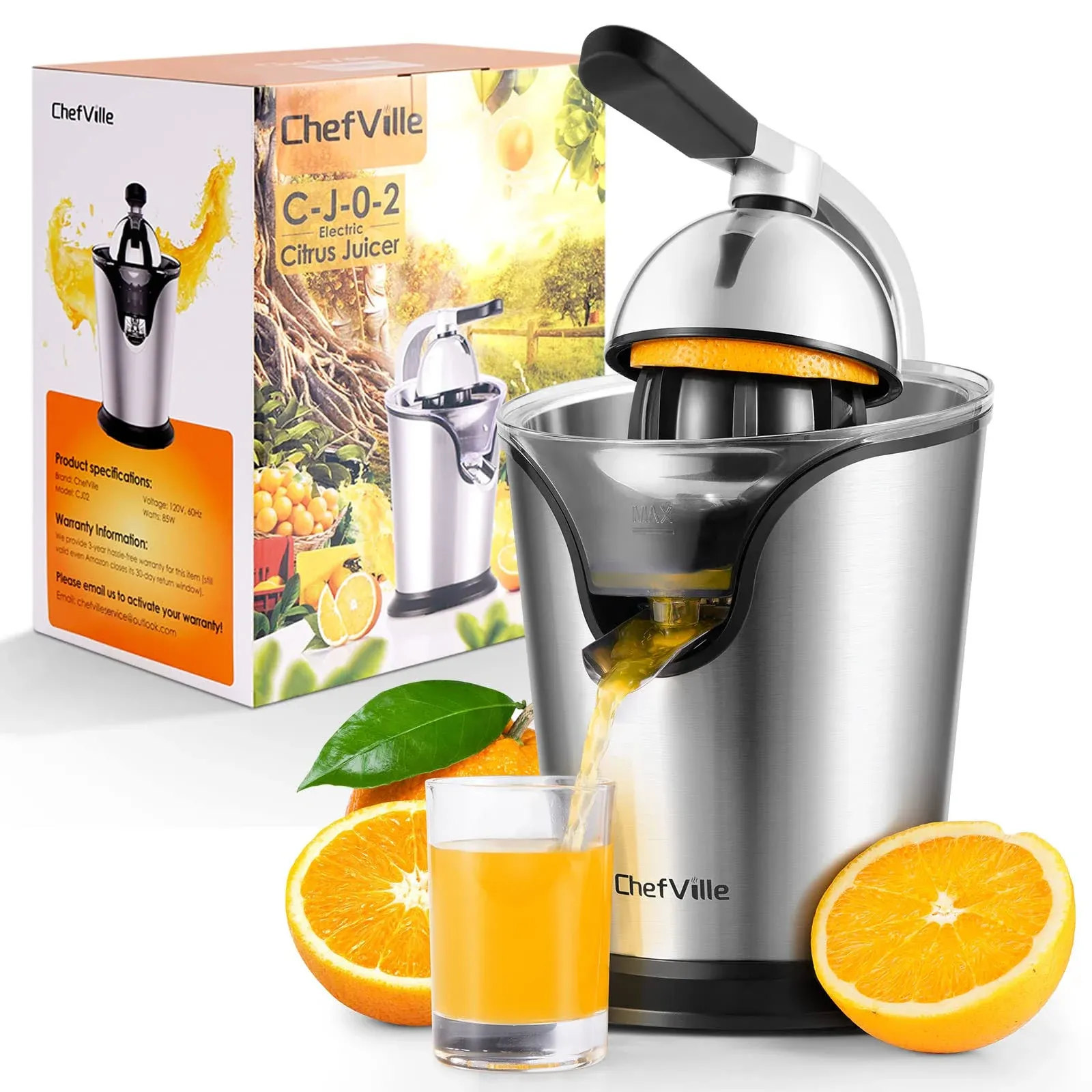 ChefVille CJ02 Electric Citrus Juicer, Electric Orange Juicer Squeezer with 2 ...