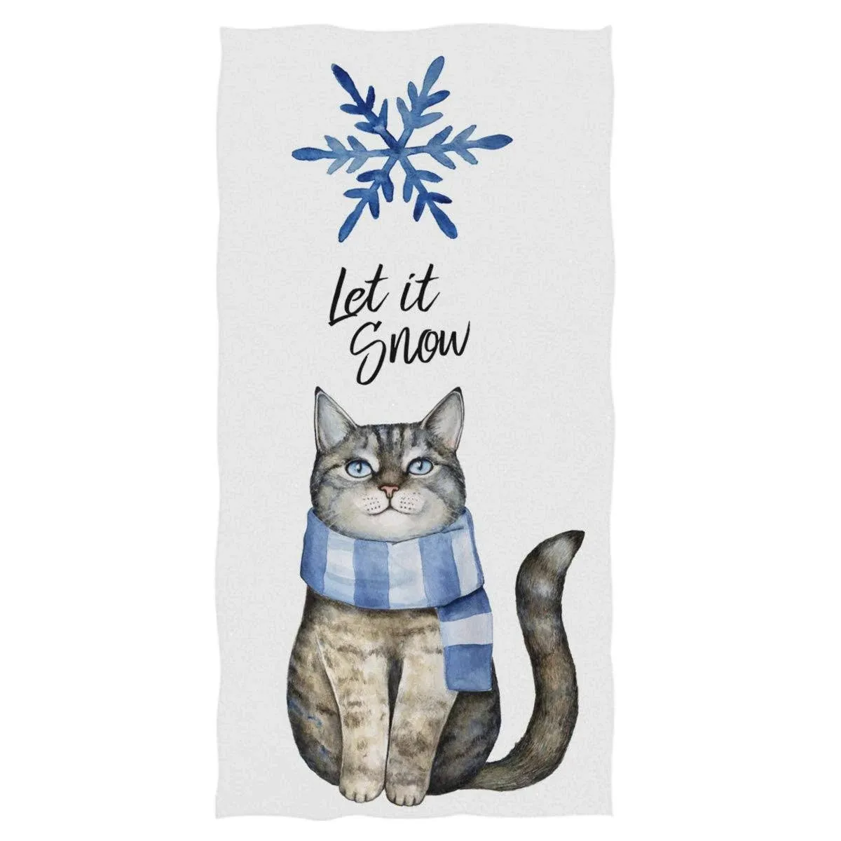 Pfrewn Cat with Scarf Blue Snowflake Hand Towels 16x30 in White Bathroom Towel, Let is Snow Winter Ultra Soft Highly Absorbent Guest Towel for Hand,Face,Gym and Spa Xmas Christmas Bathroom Decor