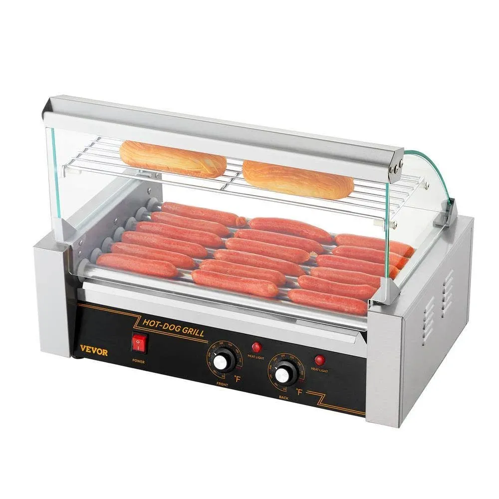 BENTISM Eléctrico 18 Hot Dog 7 Ruedas Máquina de Cocina contra Salpicaduras y Estante 1050W