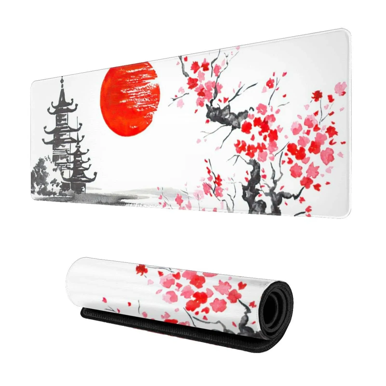 CDEB Japanese Sumi E Painting Sakura Cherry Blossom Temple Art Gaming Mouse Pad ...