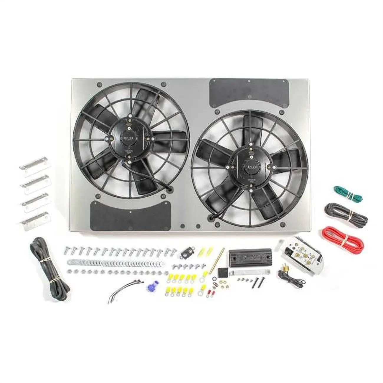 Electric Cooling Fan - PWM HO RAD - Dual 11 in Fan - Puller - 3750 CFM - 12V - Curved Blade - 24 x 16-15/16 in - 4-1/2 in - Install Kit - Plastic - Kit