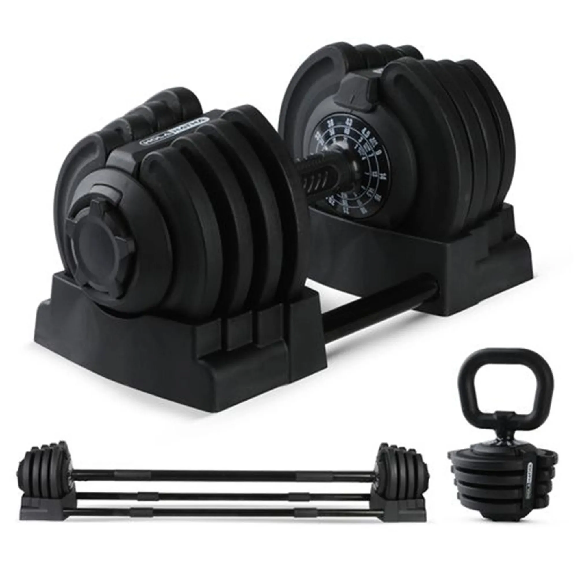 HolaHatha 3-in-1 Home Gym Workout Dumbbell Set Equipment, Black (Used)