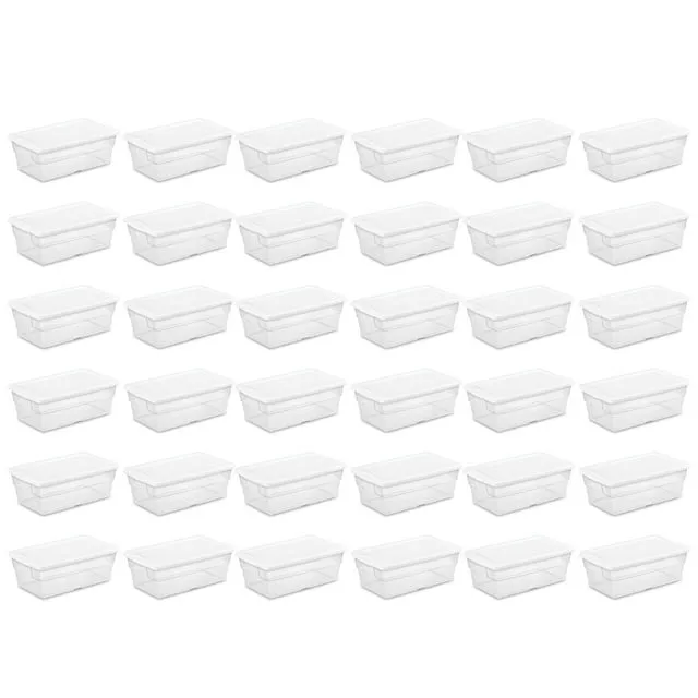 Sterilite 6 Quart Clear Plastic Stackable Storage Container Bin Box Tote with Snap-Close White Lid Organizing Solution for Home & Classroom, 36 Pack