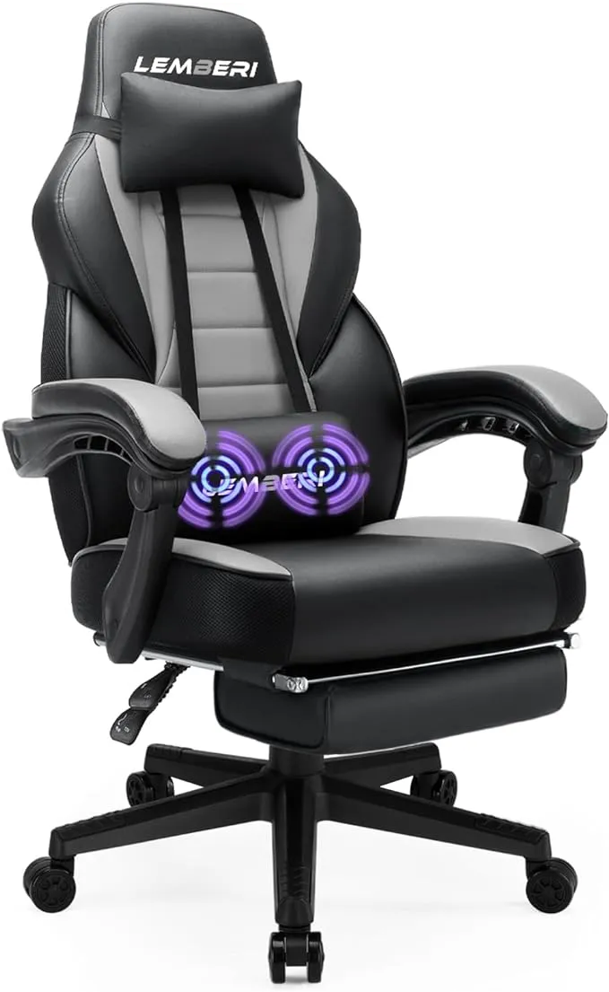 LEMBERI Gaming Chairs with Footrest,Ergonomic Video Game Chairs for Adults,Big and Tall Chair 400lb Weight Capacity, Racing Style Computer Gamer