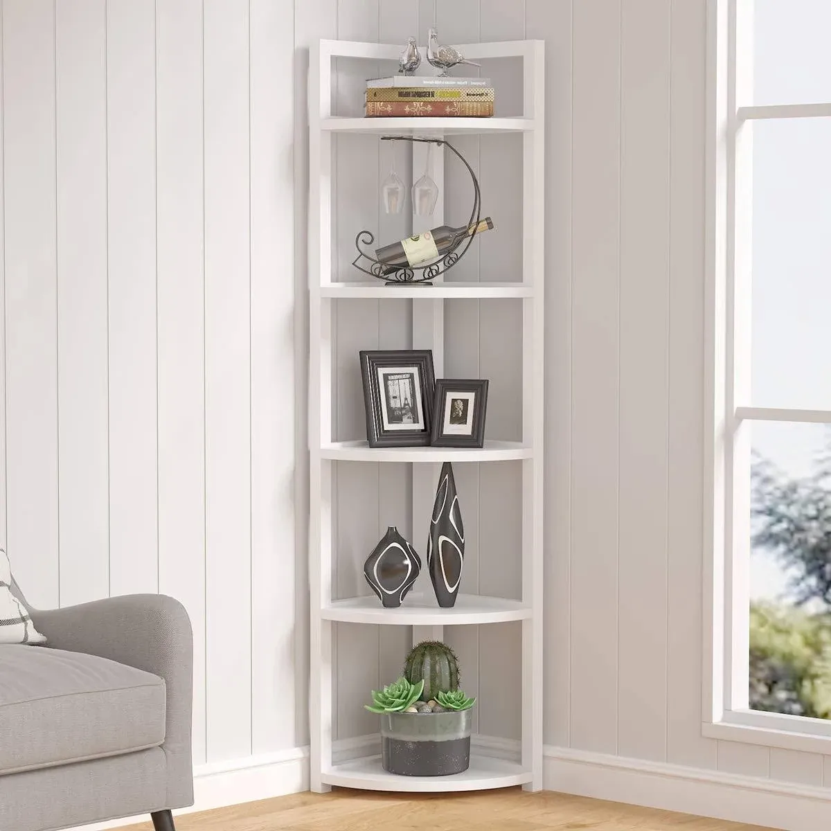 Tribesigns 5 Tier Corner Shelf Modern Corner Bookshelf Small Bookcase Storage ...