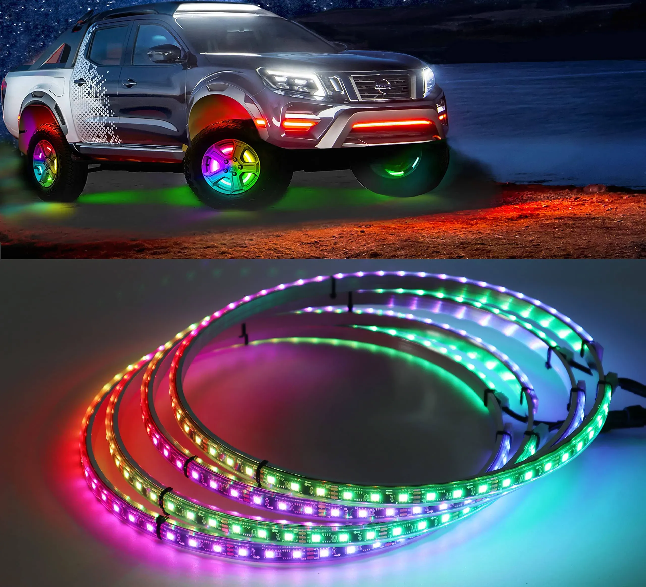 Tasfeli RGB LED Wheel Lights for Trucks Wheel Ring Lights Rim Lights Jeep Led...