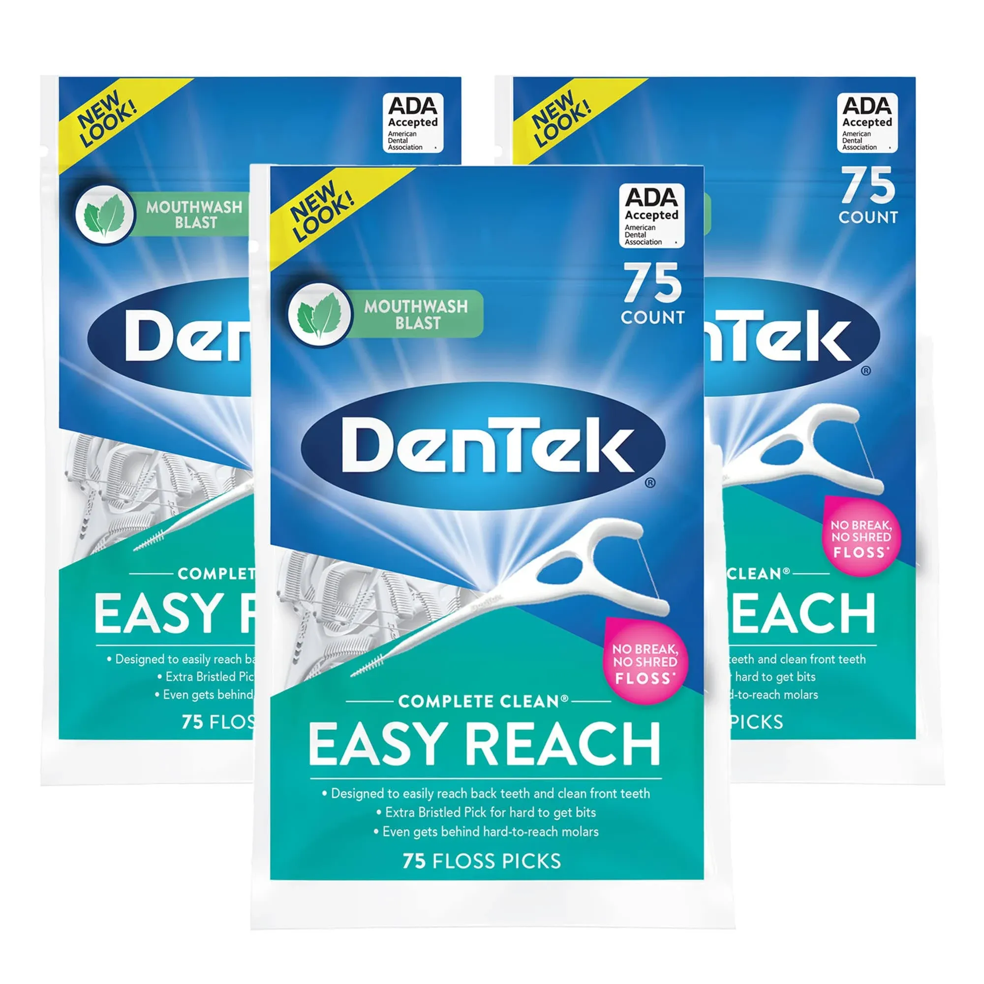 DenTek Complete Clean Easy Reach Floss Picks, Advanced 75 Count (Pack of 6)
