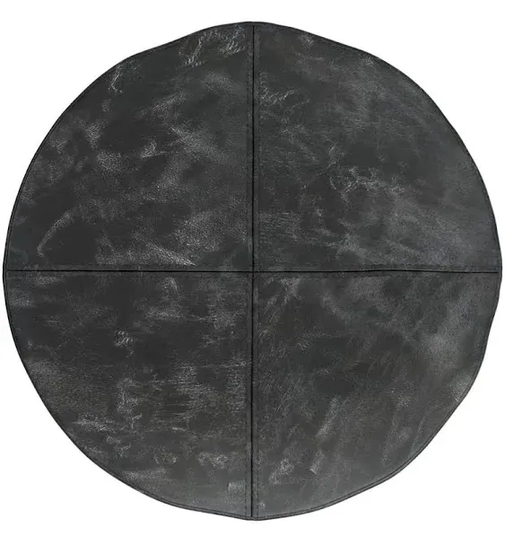 Evas 18" Wide Round Pouf Ottoman Foundry Select Leather Type: Distressed Black ...