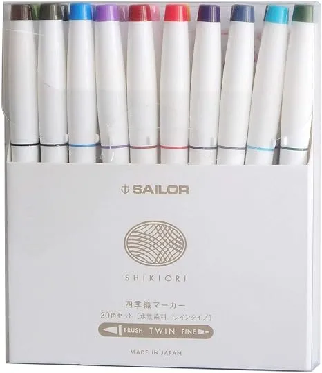 Sailor SHIKIORI Marker, 20 Colors Set (25-5400-000), White