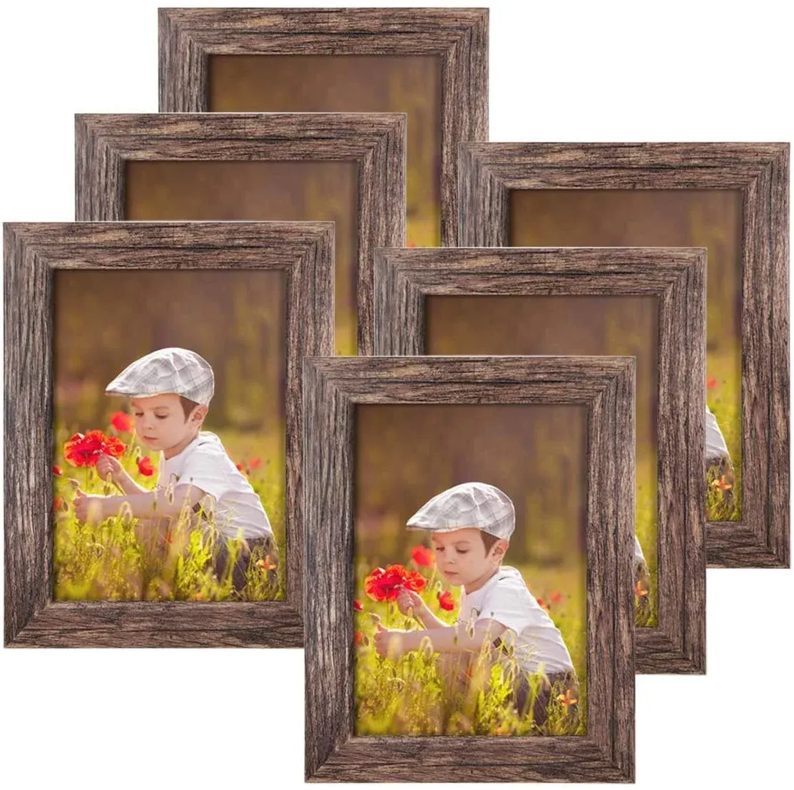 Q.Hou 5x7 Picture Frame Wood Pattern Rustic Brown Photo Frames Packs 4 with High