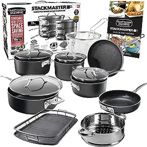 Granitestone Original Stackmaster 15 Piece Nonstick Cookware Set, Scratch Resistant Kitchenware, Pots and Pans, Induction-Compatible